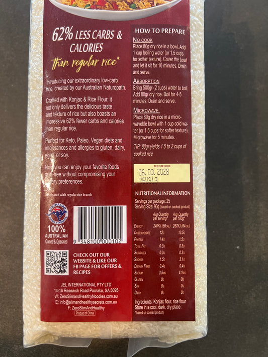 ZERO NOODLES Low Carb Rice 1 KG Packet