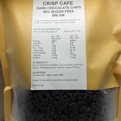 Chocolate Dark Chips 99% Sugar Free 500g