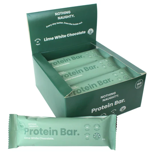 Box of 12 Nothing Naughty Lime White Chocolate Protein Bars