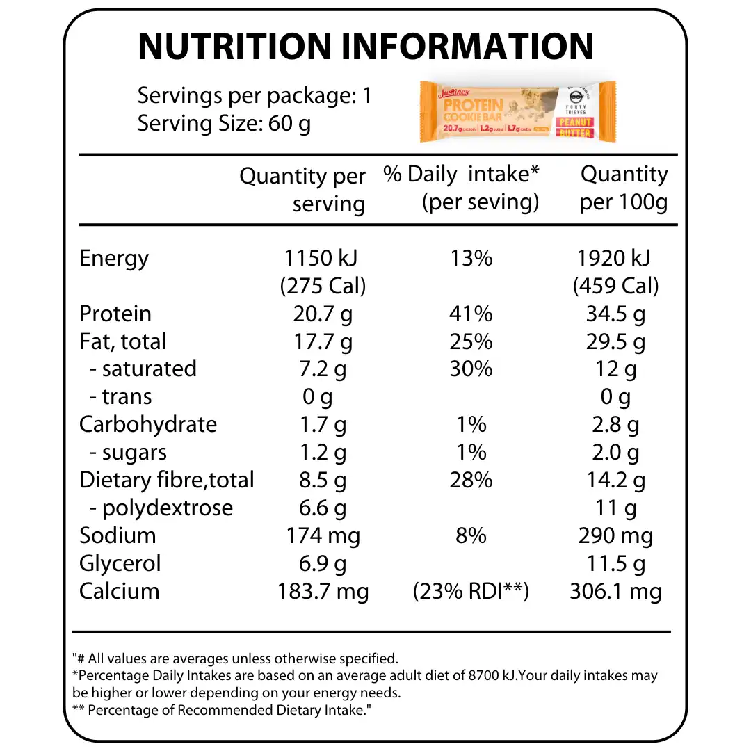 Justine's Protein Cookie Bar Forty Thieves Peanut Butter 60g