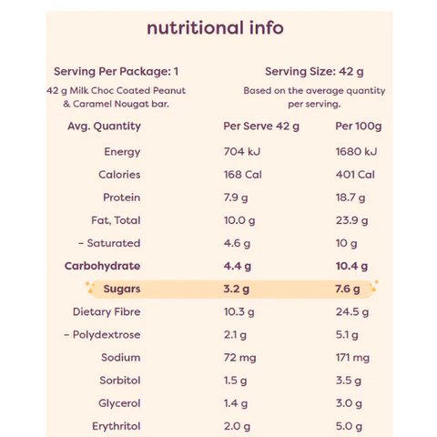 Noshu Peanut & Caramel Nougat Bar 42g