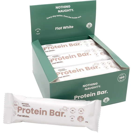 Box of 12 Nothing Naughty Flat White Protein Bars