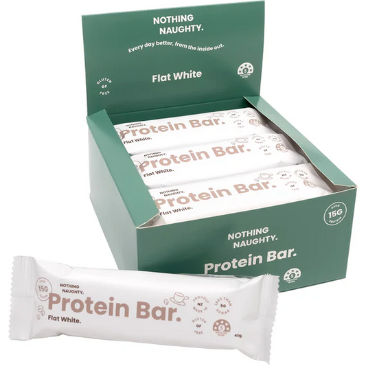 Box of 12 Nothing Naughty Flat White Protein Bars