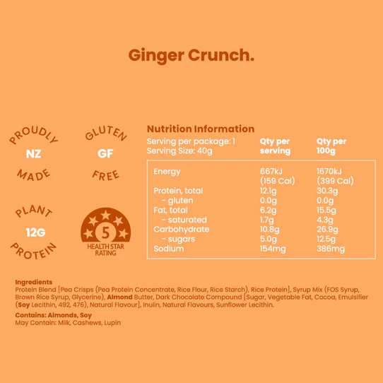Box of 12 Nothing Naughty Ginger Crunch Plant Protein Bars