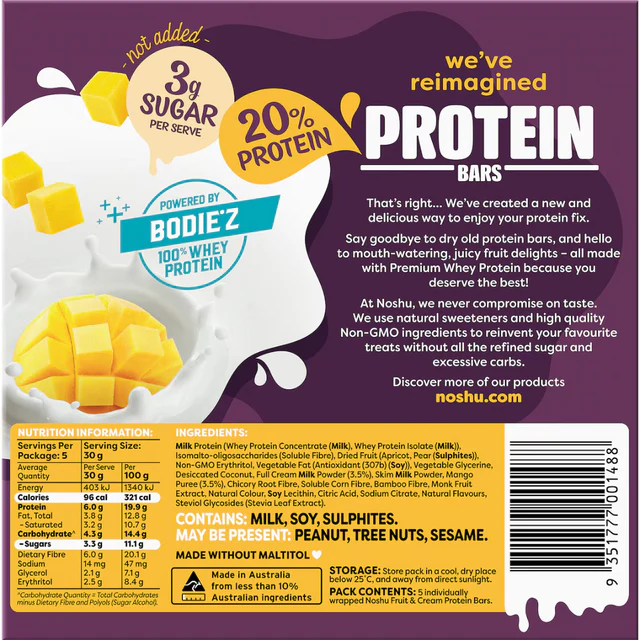 Noshu Protein Mango & Cream Bars , Box of 5 Bars