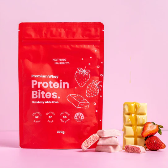Nothing Naughty Premium Whey Protein Bites Strawberry White Choco 300gm