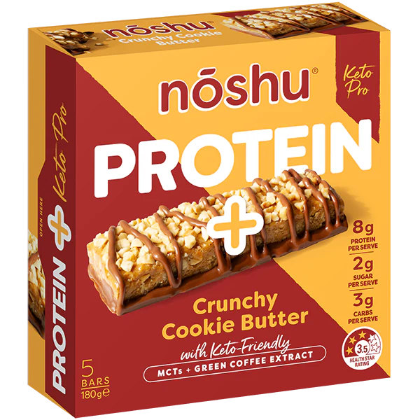 Noshu Protein + Crunchy Cookie Butter Bars , Box of 5 Bars