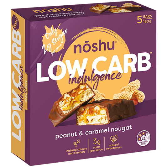 Noshu Indulgence Low Carb Peanut & Caramel Nougat Bars , Box of 5 Bars