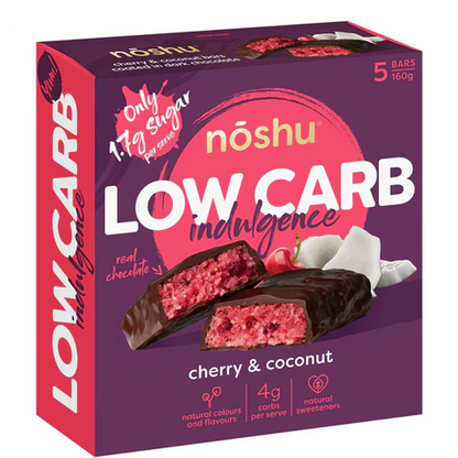 Noshu Indulgence Low Carb Cherry & Coconut Bars , Box of 5 Bars