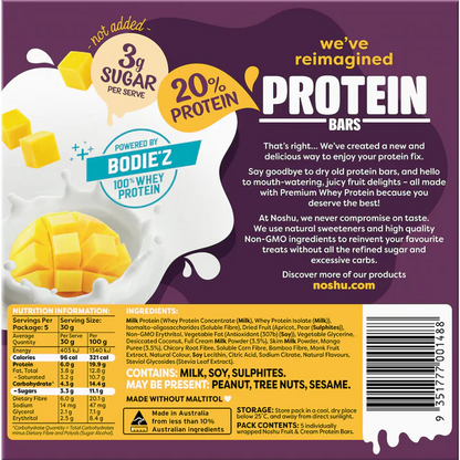 Noshu Protein Mango & Cream Bars , Box of 5 Bars