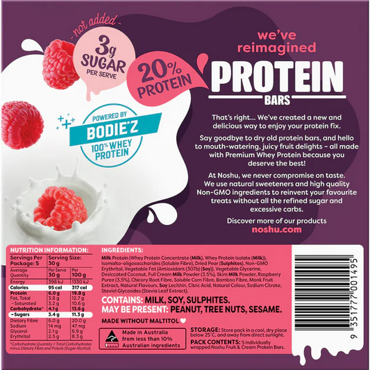 Noshu Protein Raspberry & Cream Bars , Box of 5 Bars